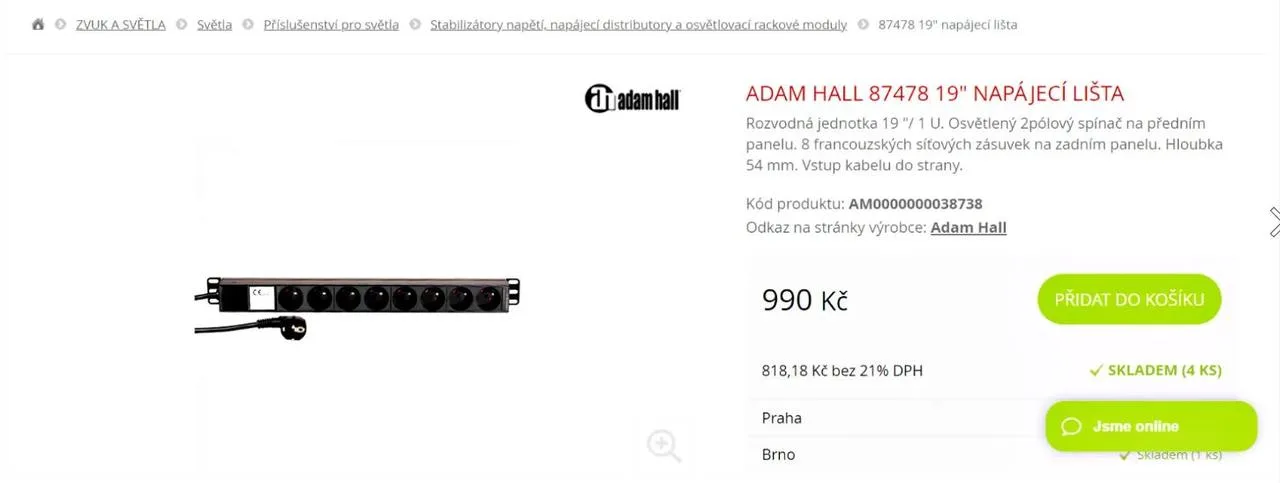 Adam Hall  napájecí lišta
