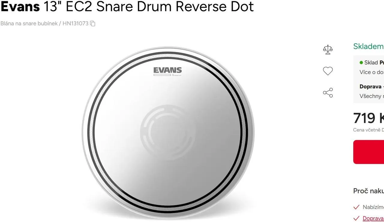 Evans 13" EC2 Snare Drum Reverse Dot