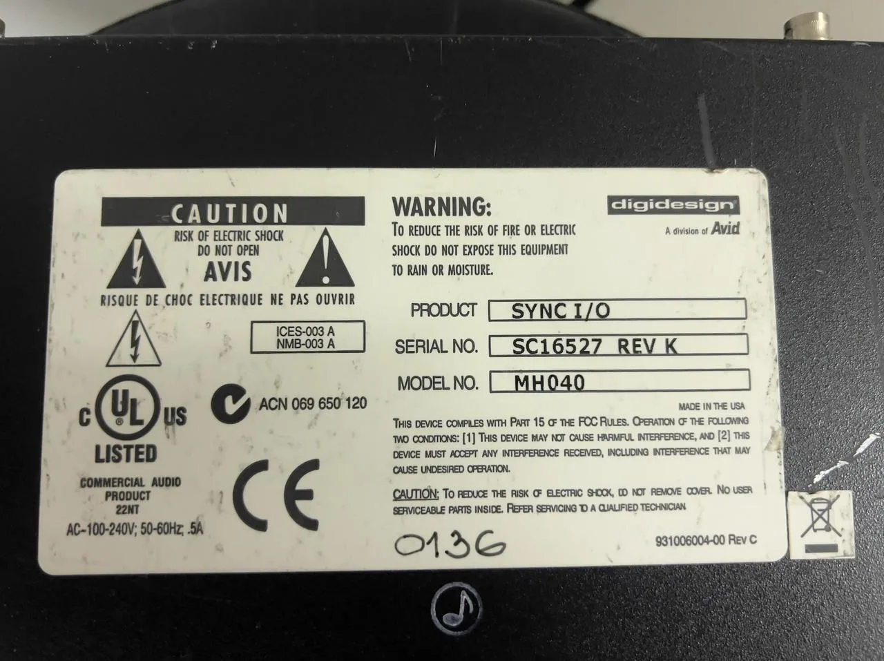 AVID Digidesign Sync I/O MH040