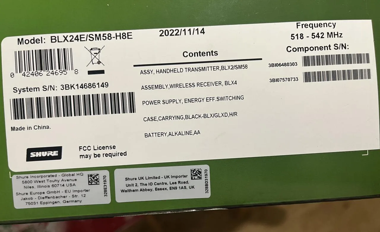 Bezdrátový set SHURE 20BLX24E/SM58-H8E