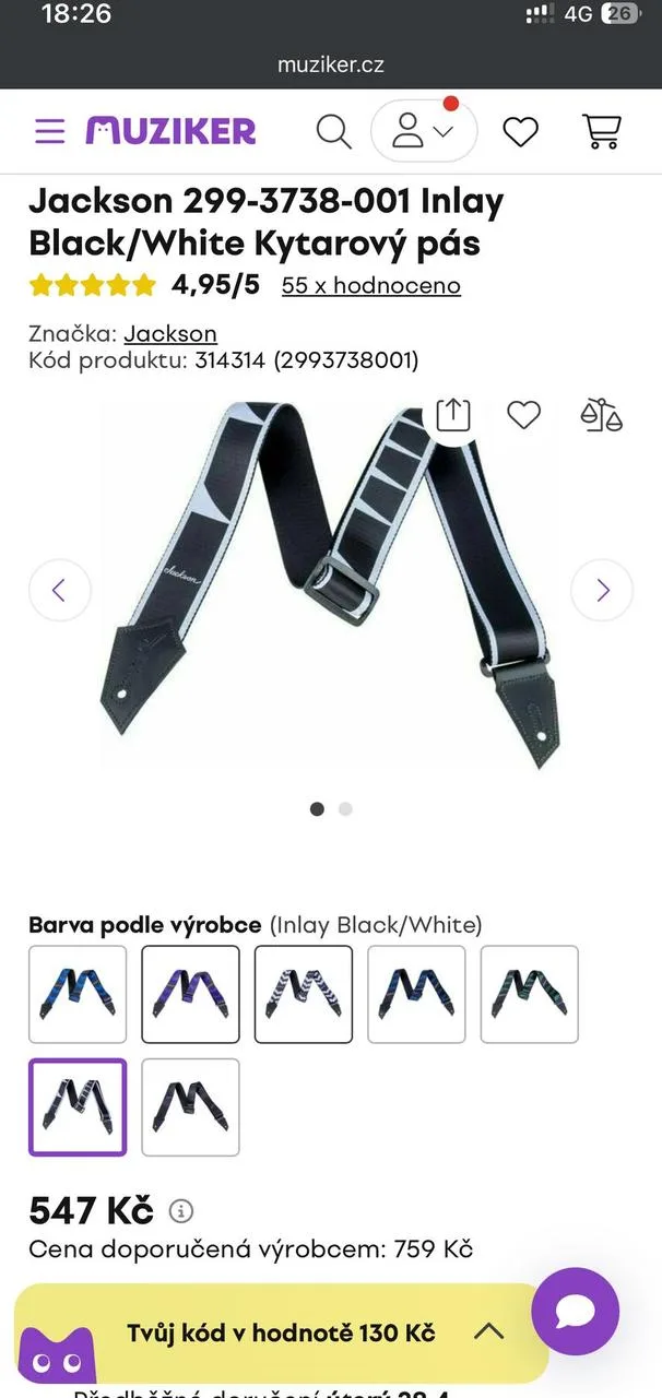 Jackson 299-3738-001 Inlay Black/White Gitarový pás