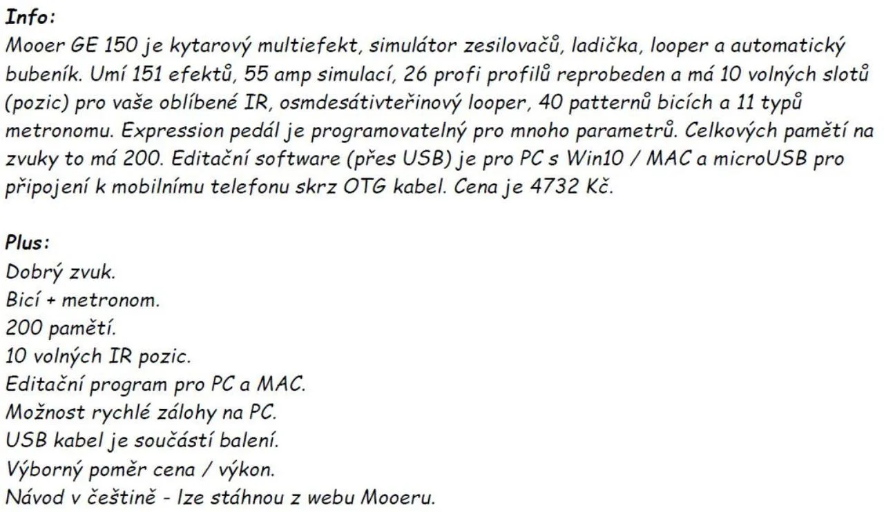 MOOER GE150 + zdroj + USB kabel, krabice