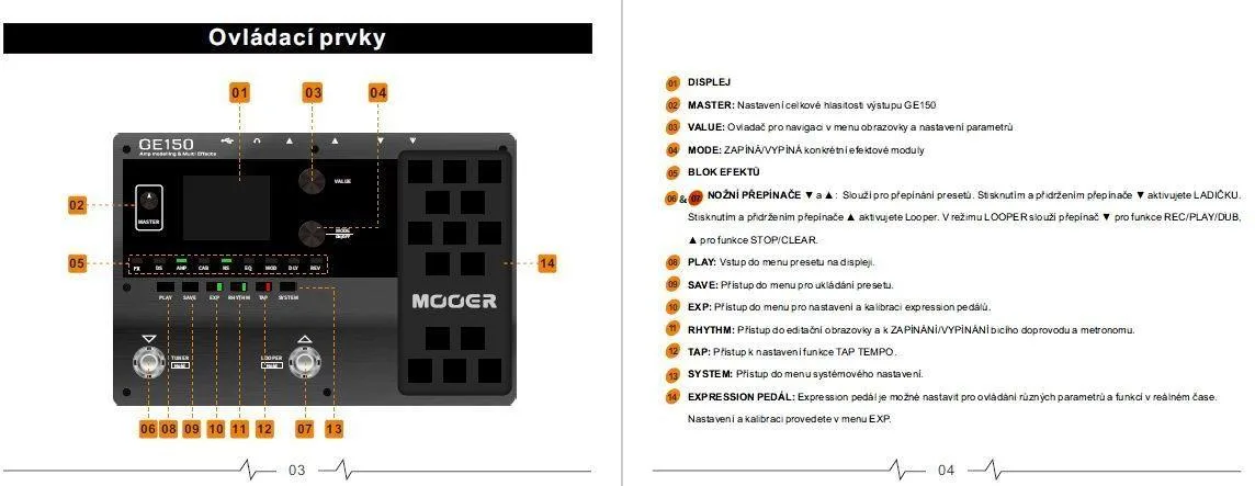 MOOER GE150 + zdroj + USB kabel, krabice