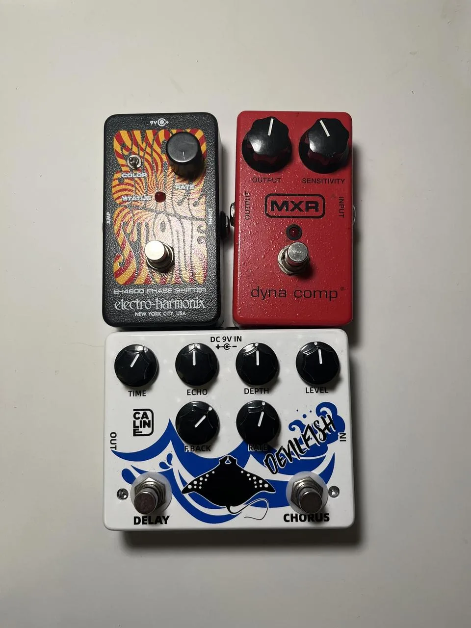 Phaser EHX Small Stone, MXR Dyna Comp kompresor