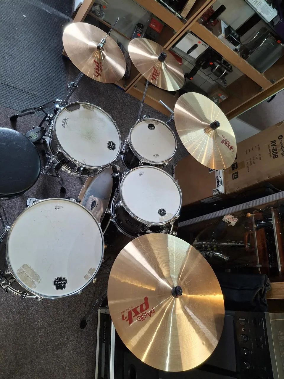 Mapex Armory set+Paiste PST7 set+pedál Tama+obaly