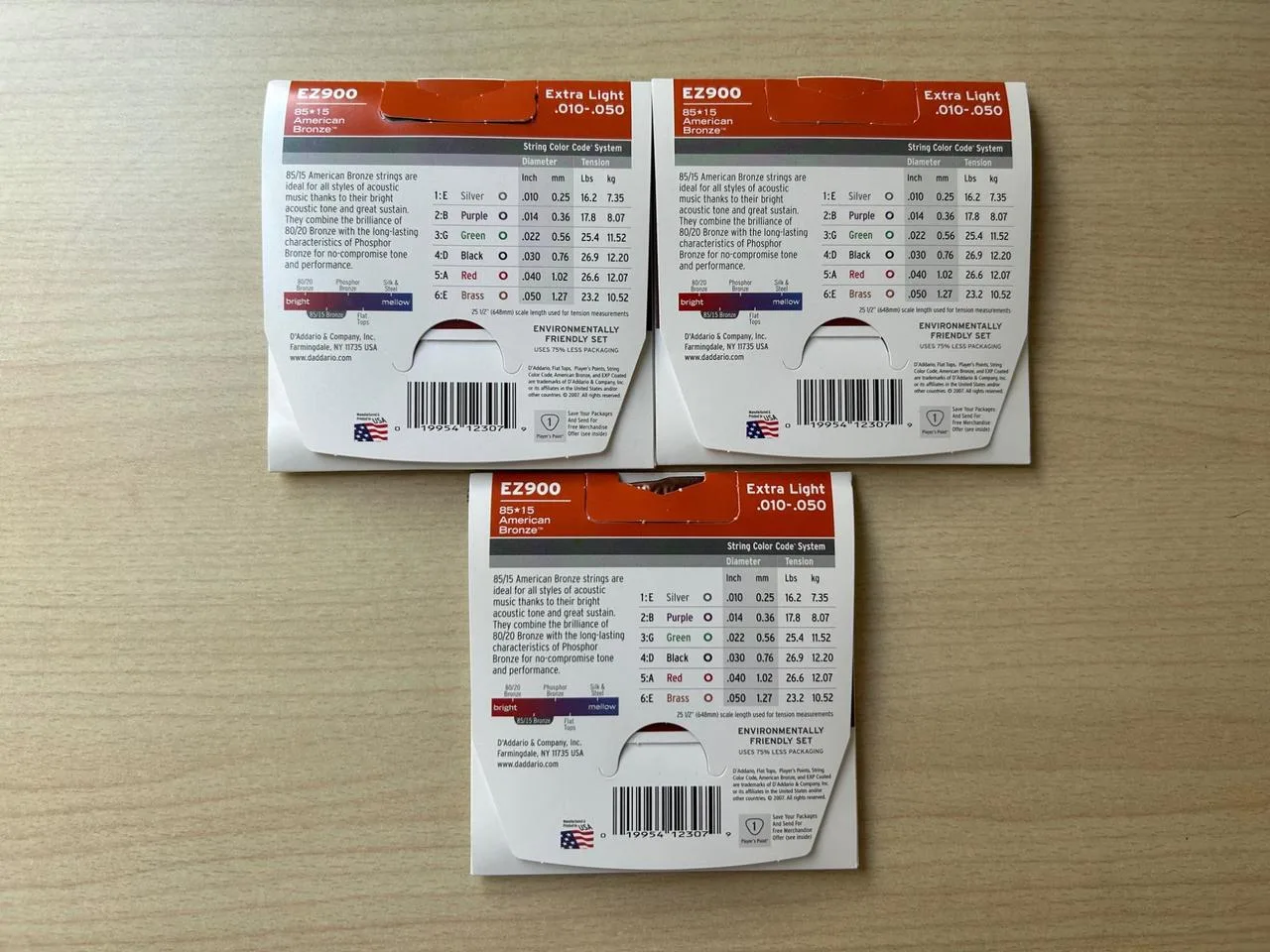 3x D'Addario EZ-900 10-50 Struny pro akustickou kytaru