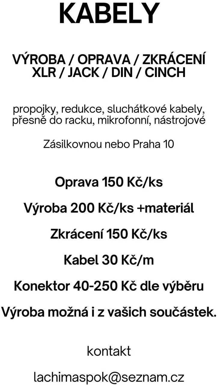 KABELY - Výroba / Oprava / Zkrácení