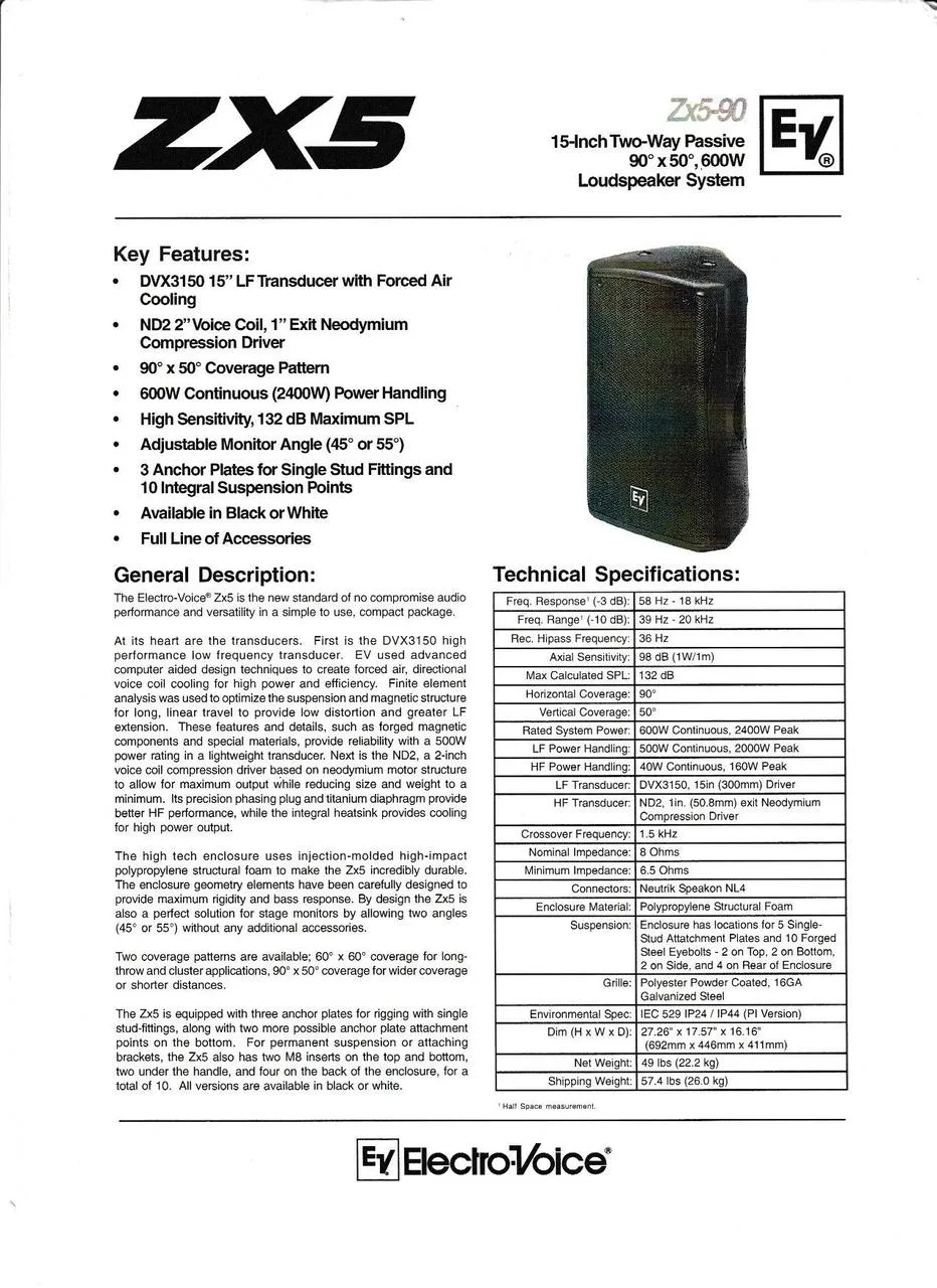 Ozvučovací sestava Electrovoice 2xZX5, 2x G118, 1xQSC PL236