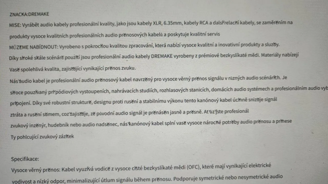 Prosám audio kabely DREMAKE