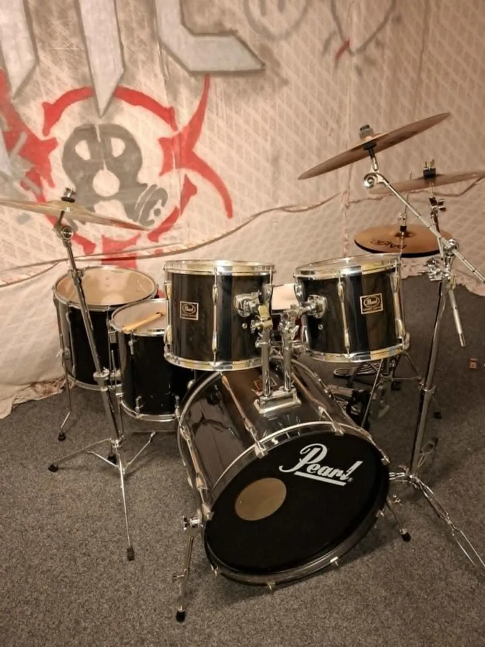 Bicí souprava Pearl Export 1997 včetně činelů a dvojšlapky