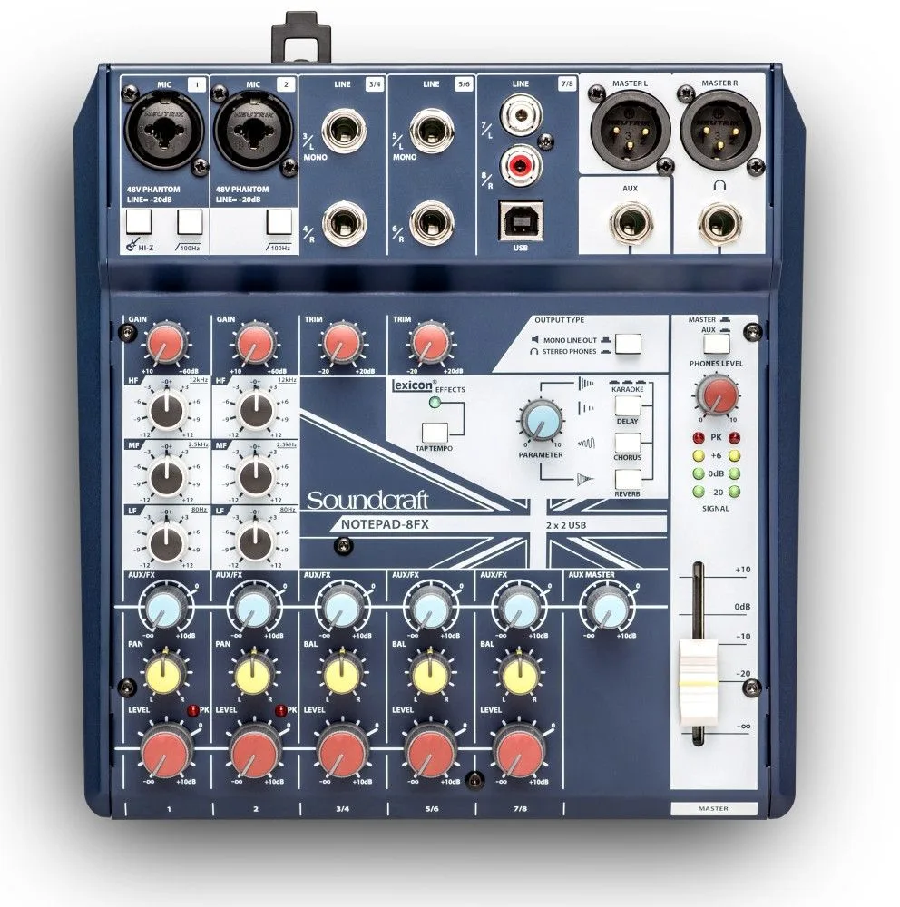 Soundcraft Notepad 8 FX 8 vstupů, 2x XLR,2xline, AUX s efektem a USB SH