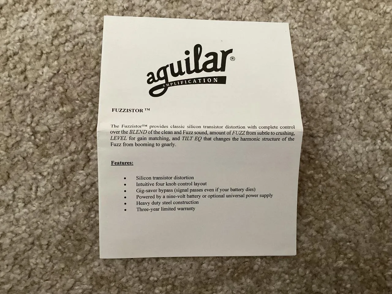 Aguilar Fuzzistor Bass Fuzz Pedal -jako nový, ale za polovic