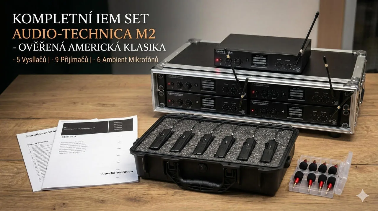 Prodám IEM set Audio-Technica M2 (5x vysílač, 9x bodypack)