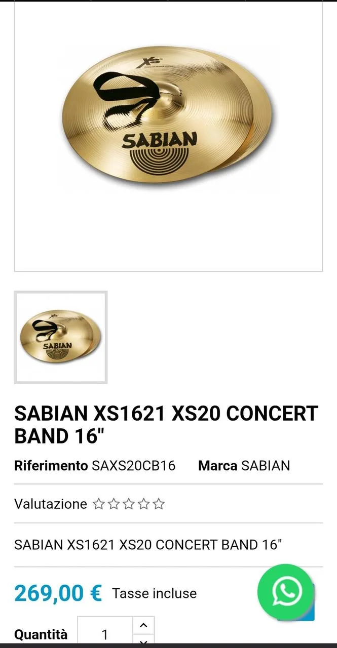 Sabian "16 XS Concert Band Pair Cymbals